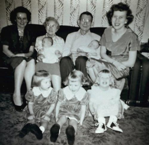 Doris Stockman, Anna and Edward Waag, with Kathy Beckman, Charles Stockman, Marylin Beckman, Ruth and Barbara Stockman, and Carol Beckman. 
