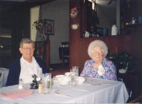 Clara Beckman with grandpa's (Carl) half-brother, John Beckman - 1996